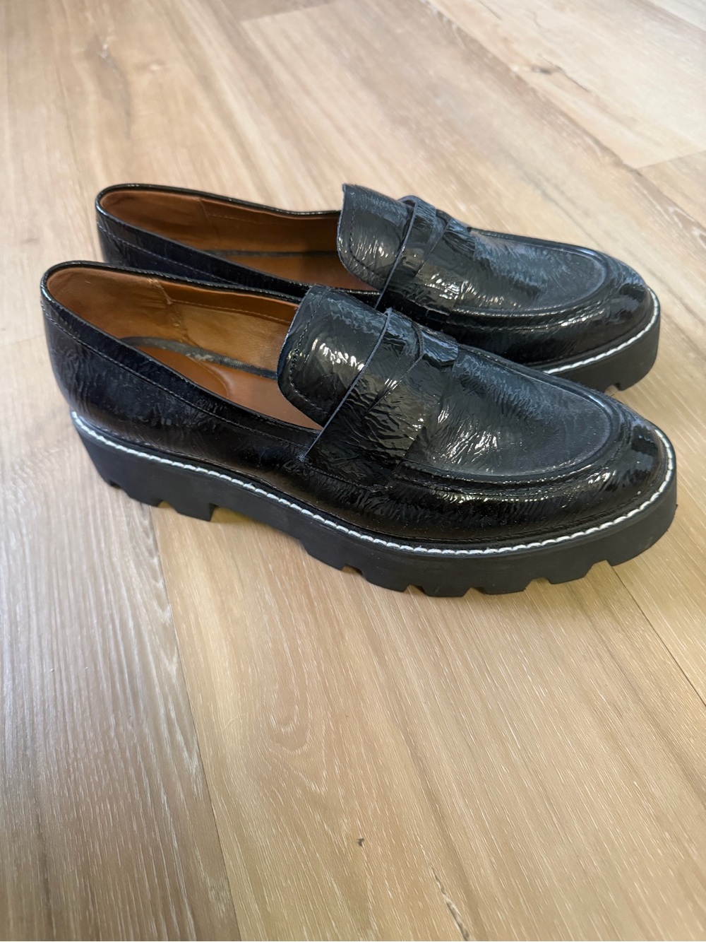 Franco Sarto Black Patent Platform Penny Loafers